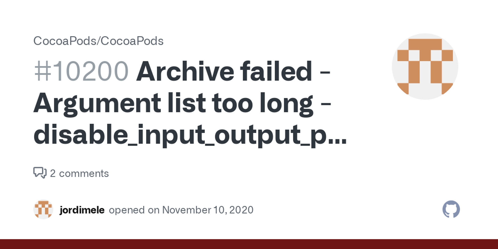Archive failed - Argument list too long - disable_input_output_paths info · Issue #10200 · CocoaPods/CocoaPods